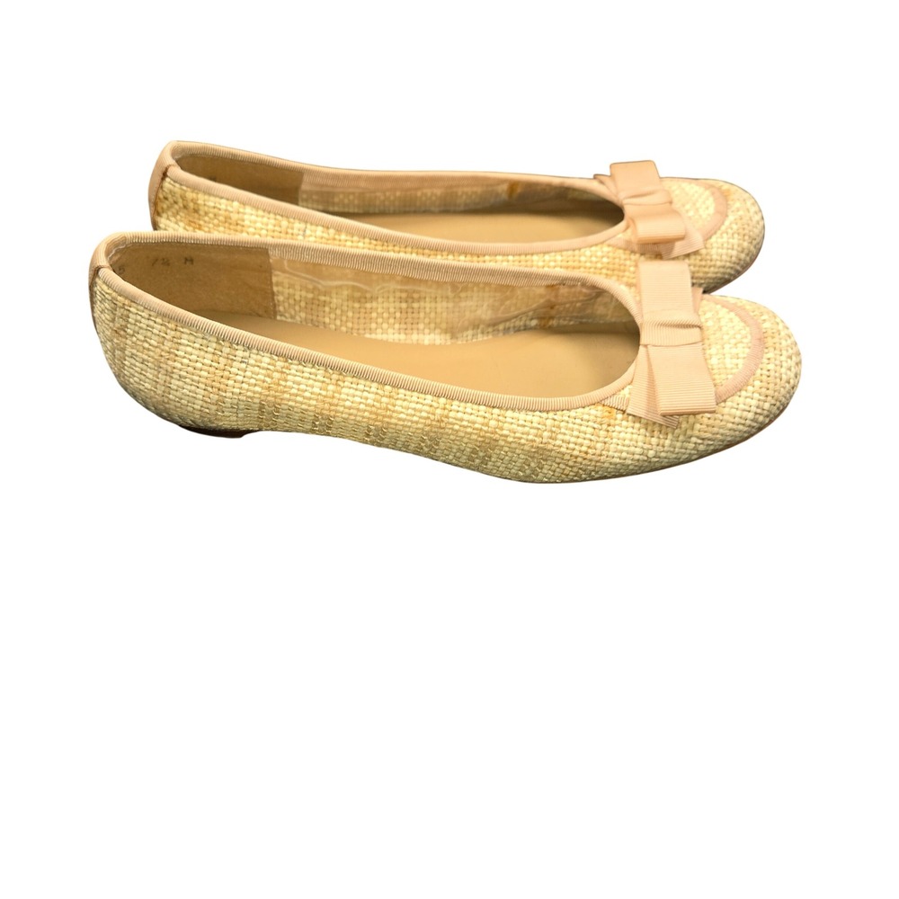 Stuart Weitzman Beige Woven Straw Raffia Ballet Flats Bow Accent Size 7.5M - Picture 3 of 12